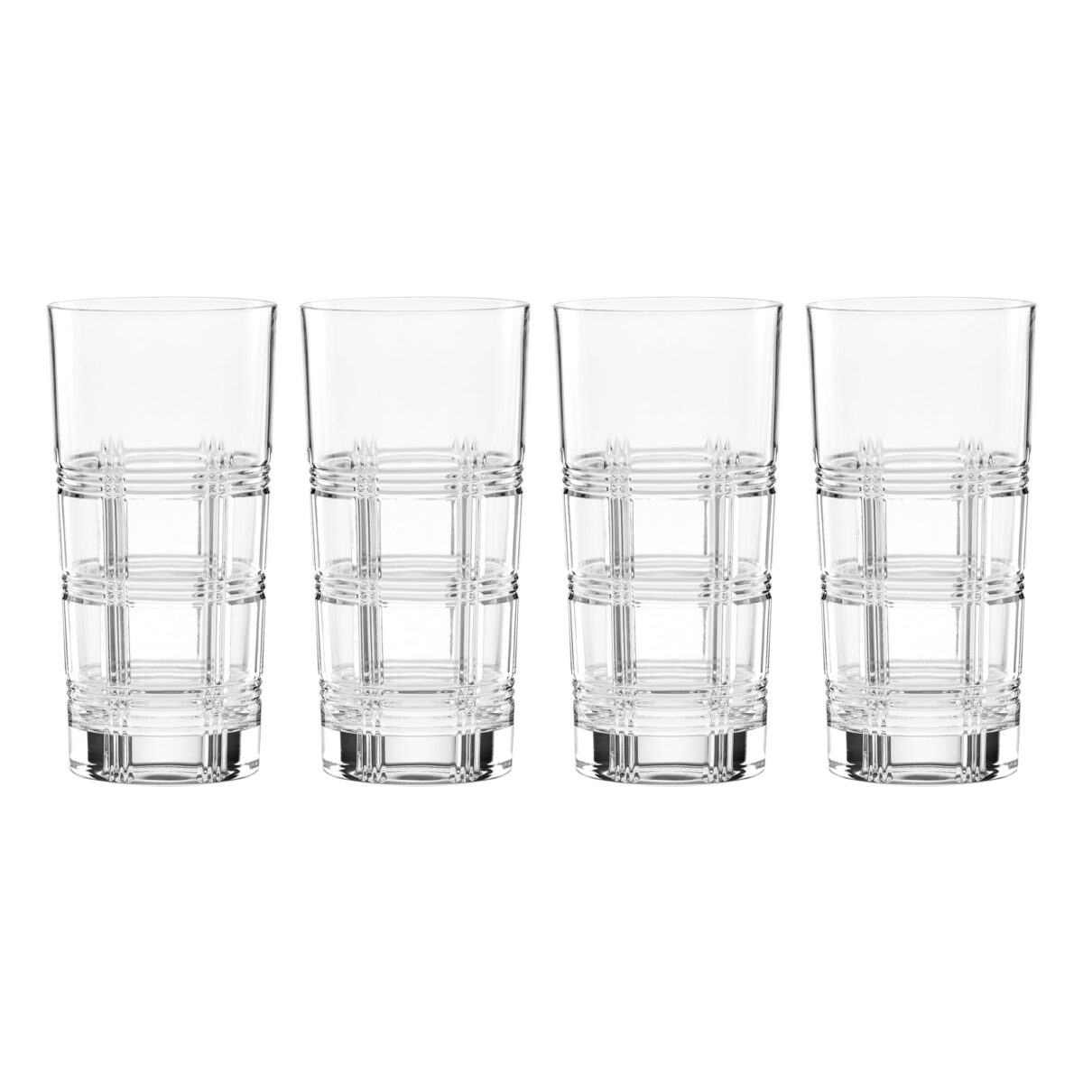 Plaid-Cut European Crystal Highball Glasses, Set of 4